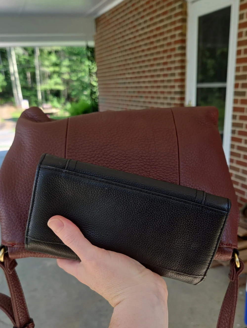 NWOT Tignanello Burgundy Leather Shoulder Bag w/ GUC Black Wallet $400 Retail